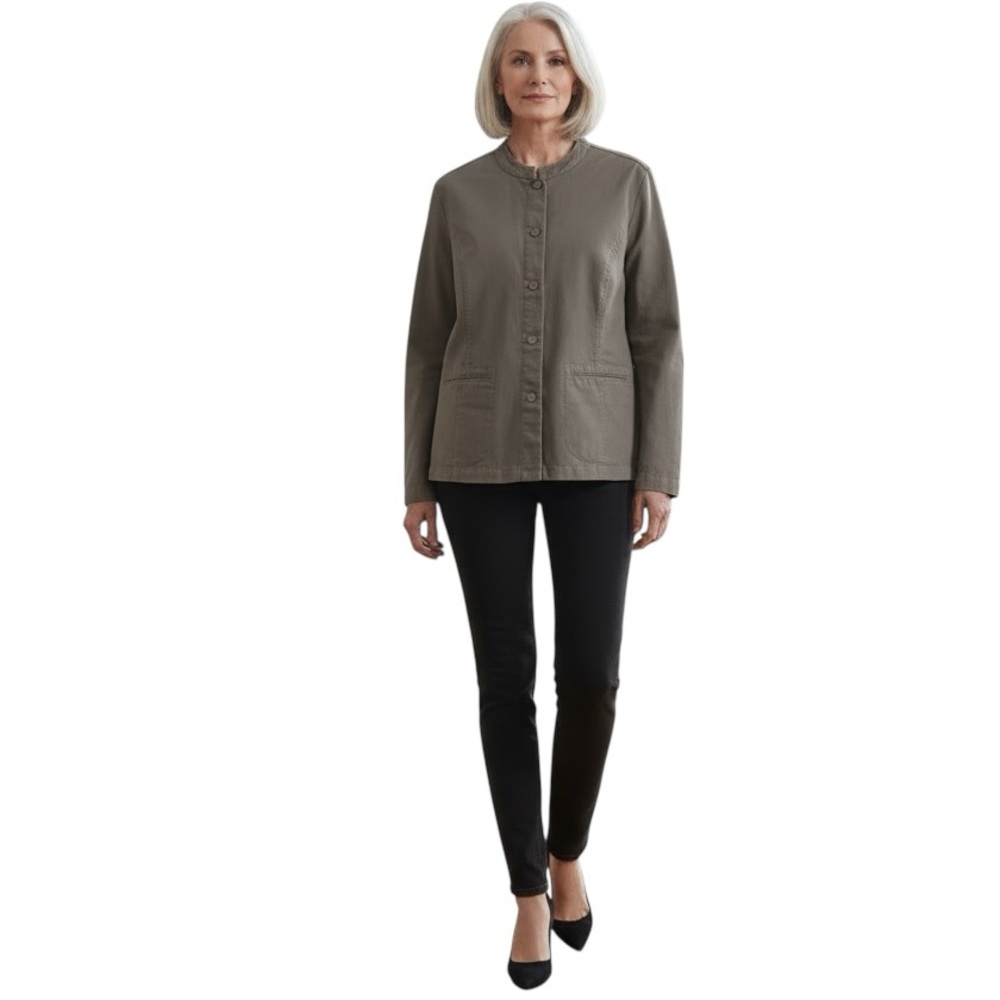 Eileen Fisher Mandarin Collar Long Sleeve Button Front Shirt Jacket Gray 1X